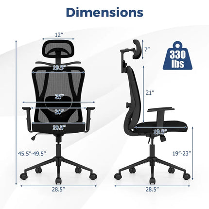 Ergonomic Office Chair with 3D Headrest and Reclining Backrest-Black - Black - Ergonomic Chairs