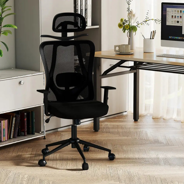 Ergonomic Office Chair with 3D Headrest and Reclining Backrest-Black - Black - Ergonomic Chairs