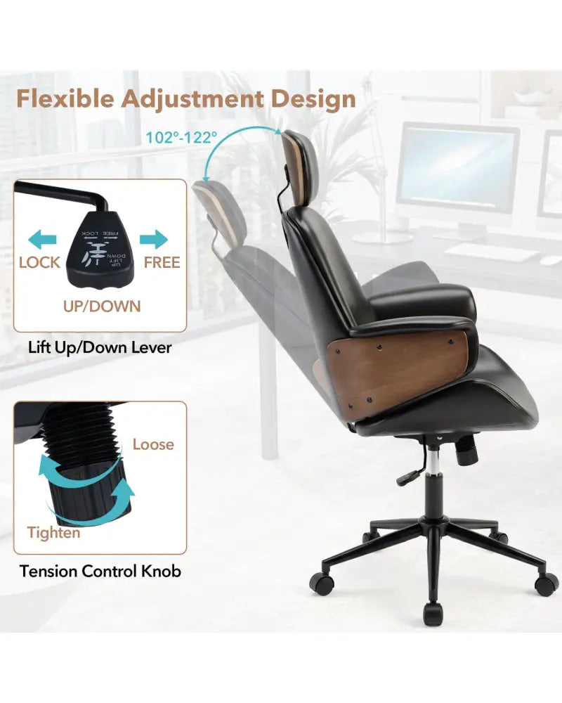 Ergonomic Office Chair with Headrest Adjustable Height for Home Office and Study-Black - Black - Office Chairs
