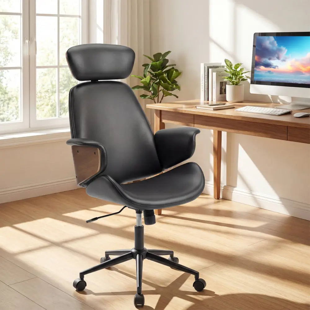 Ergonomic Office Chair with Headrest Adjustable Height for Home Office and Study-Black - Black - Office Chairs