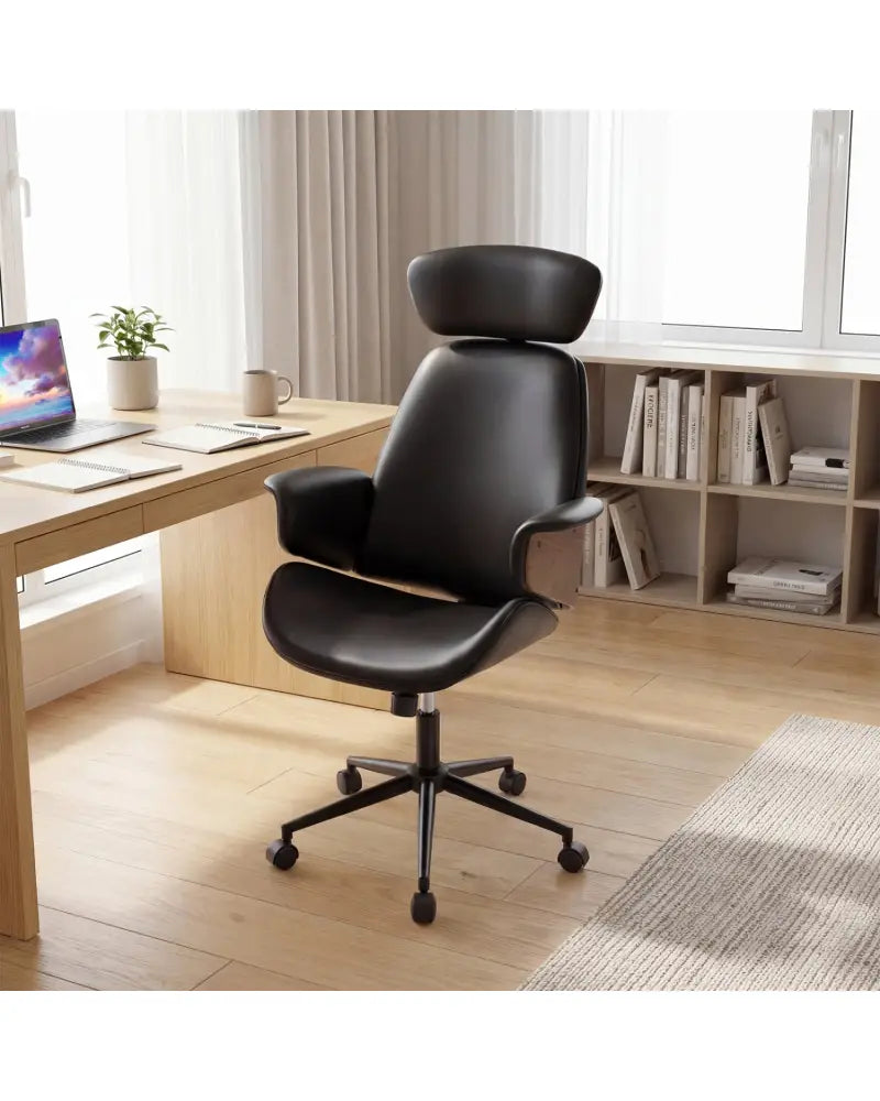 Ergonomic Office Chair with Headrest Adjustable Height for Home Office and Study-Black - Black - Office Chairs