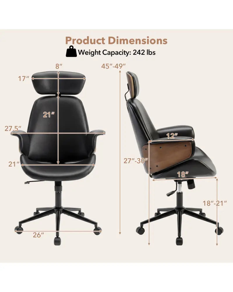 Ergonomic Office Chair with Headrest Adjustable Height for Home Office and Study-Black - Black - Office Chairs