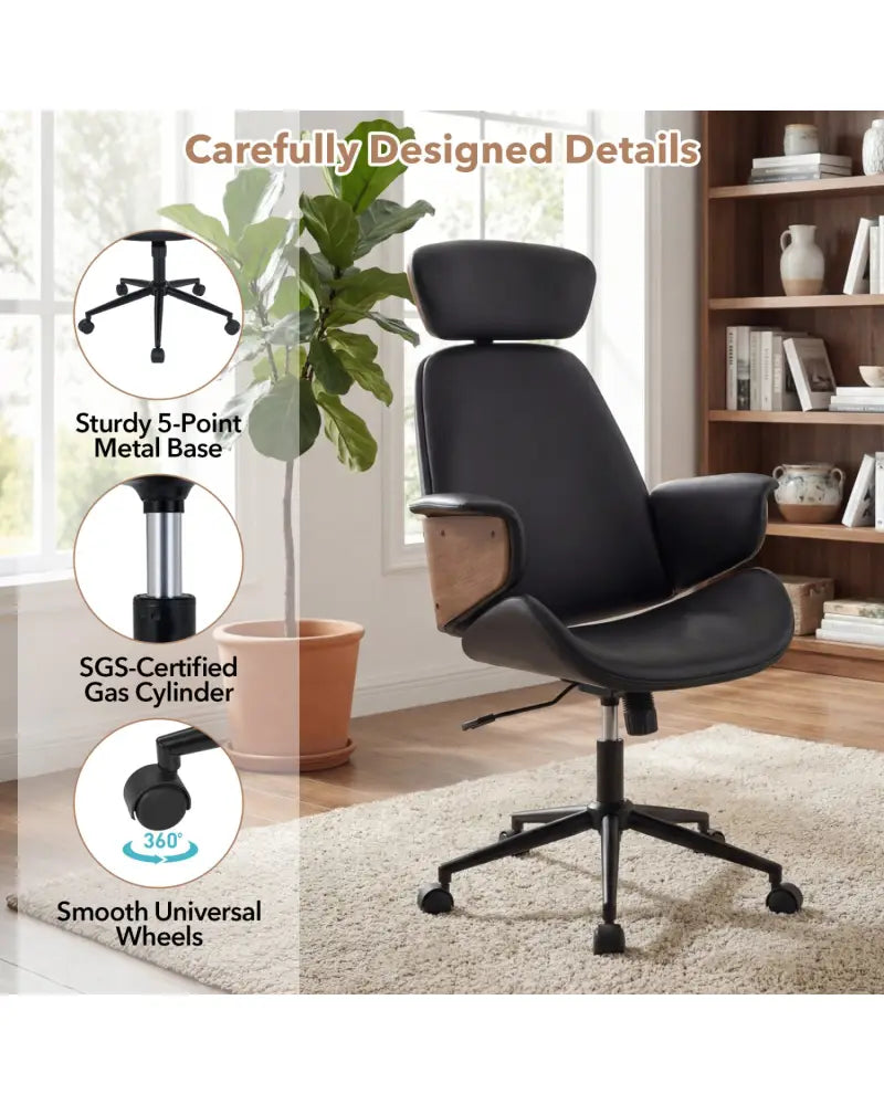 Ergonomic Office Chair with Headrest Adjustable Height for Home Office and Study-Black - Black - Office Chairs