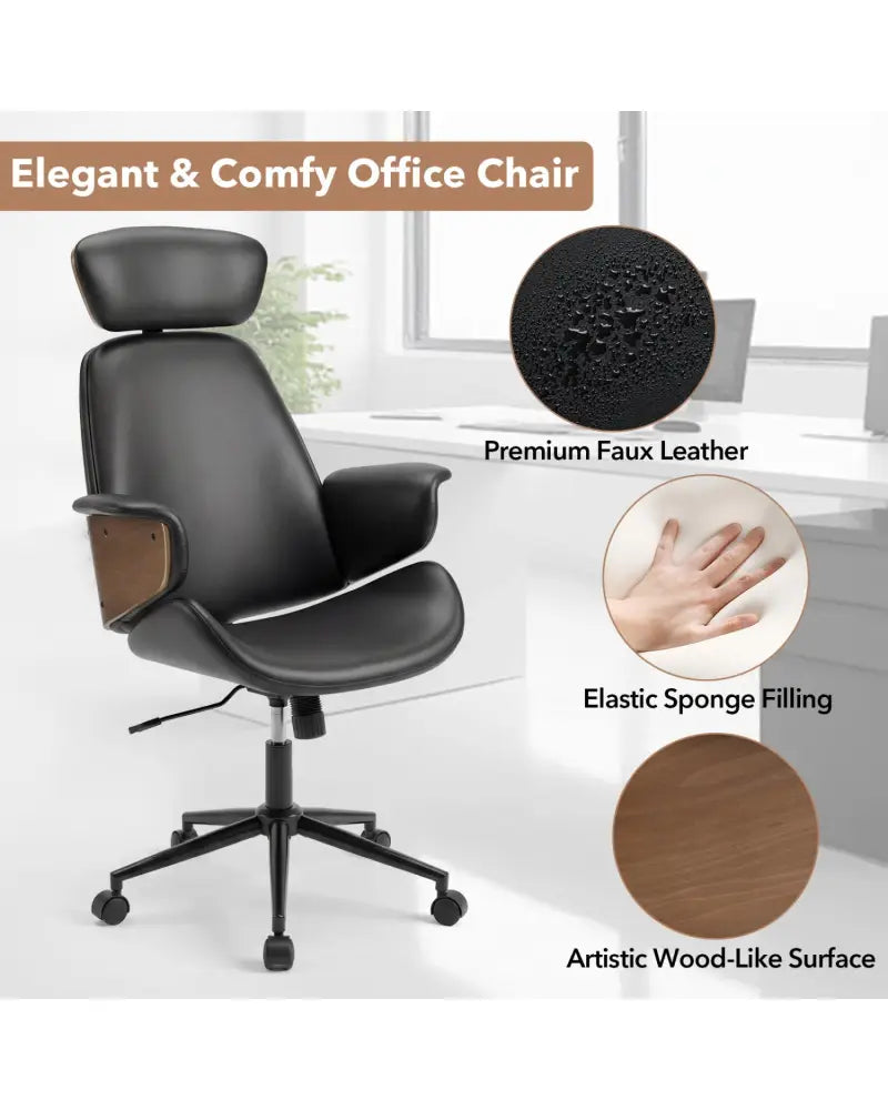 Ergonomic Office Chair with Headrest Adjustable Height for Home Office and Study-Black - Black - Office Chairs