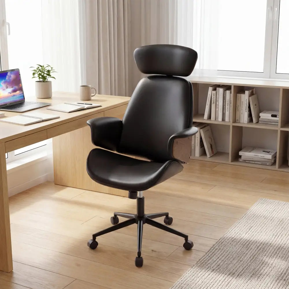 Ergonomic Office Chair with Headrest Adjustable Height for Home Office and Study-Black - Black - Office Chairs