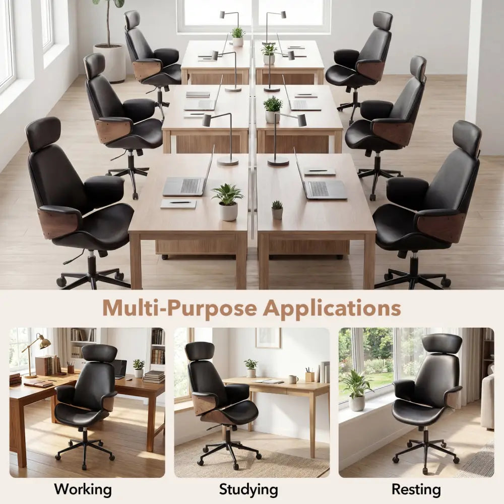 Ergonomic Office Chair with Headrest Adjustable Height for Home Office and Study-Black - Black - Office Chairs