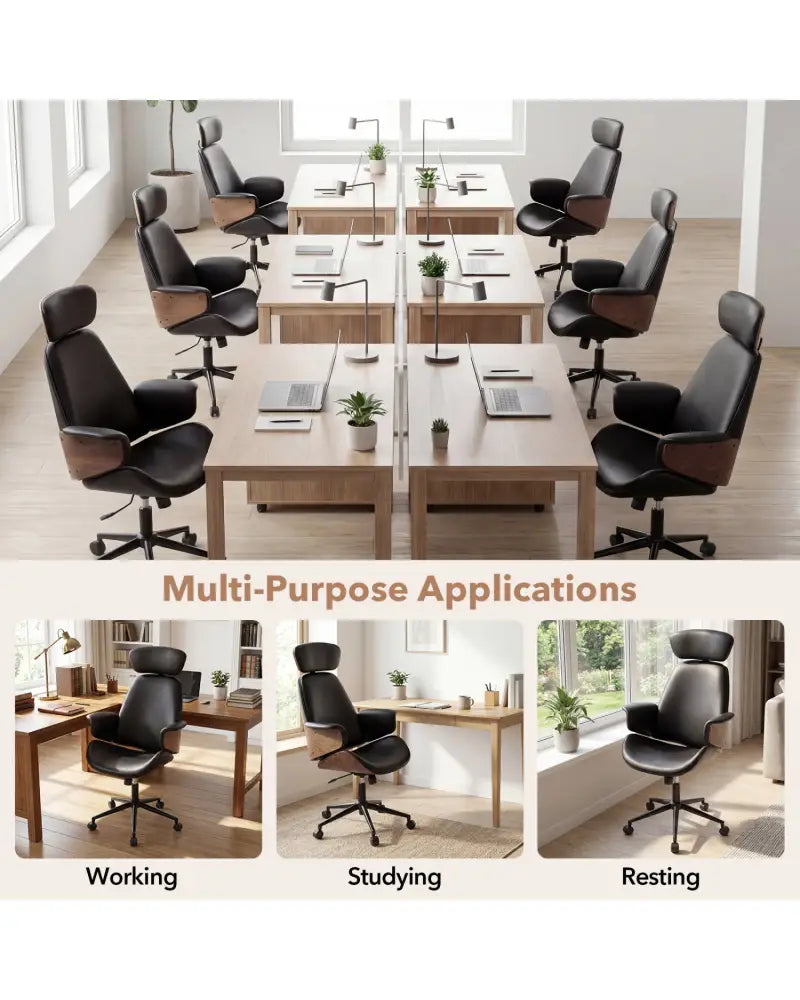 Ergonomic Office Chair with Headrest Adjustable Height for Home Office and Study-Black - Black - Office Chairs