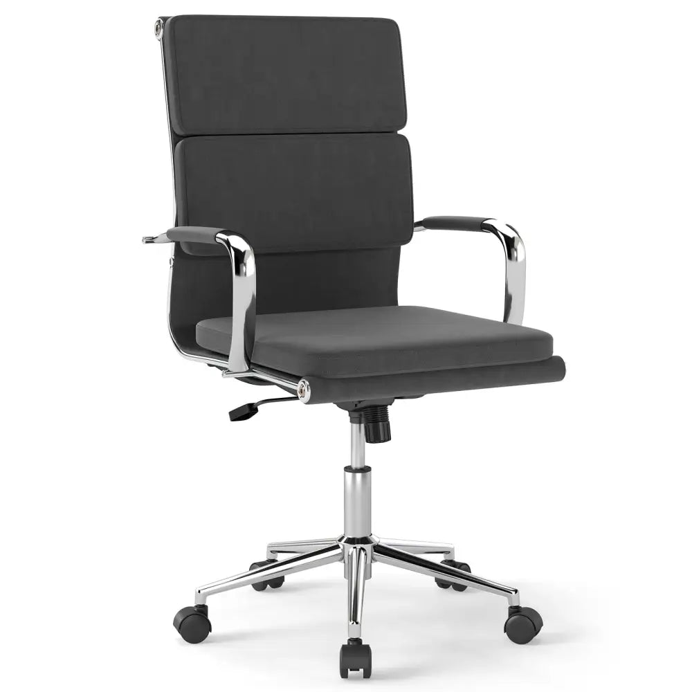 Ergonomic Office Desk Chair with Rocking Backrest and Height-adjustable Padded Seat-Gray - Gray - Leisure Chairs