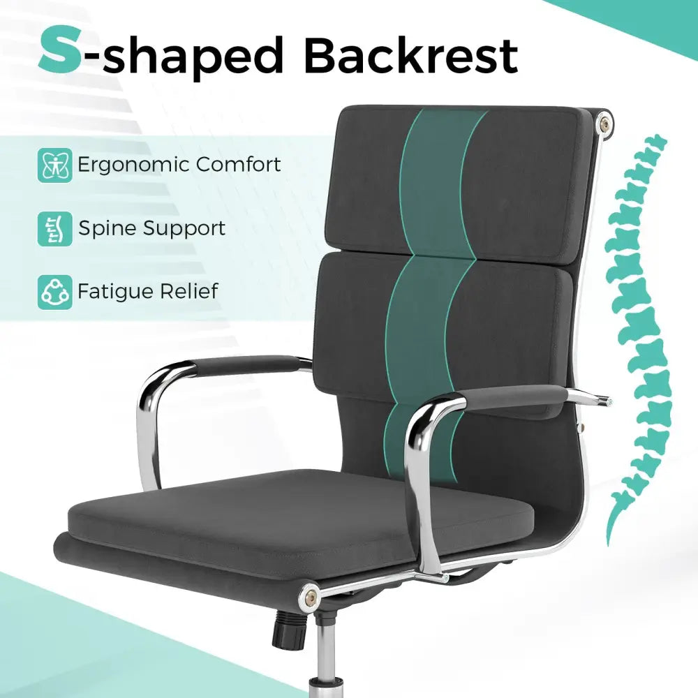 Ergonomic Office Desk Chair with Rocking Backrest and Height-adjustable Padded Seat-Gray - Gray - Leisure Chairs