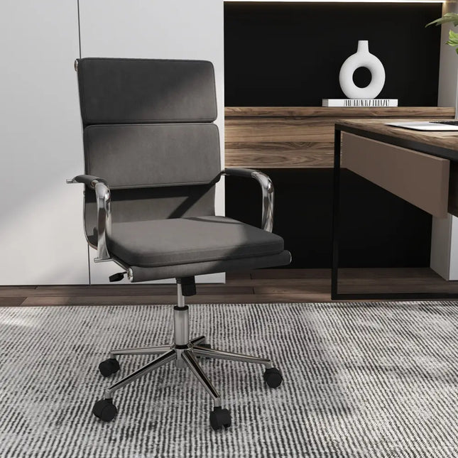 Ergonomic Office Desk Chair with Rocking Backrest and Height-adjustable Padded Seat-Gray - Gray - Leisure Chairs