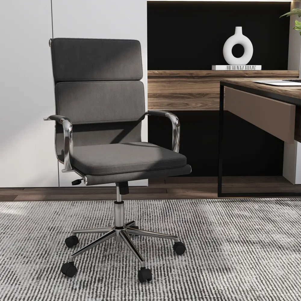 Ergonomic Office Desk Chair with Rocking Backrest and Height-adjustable Padded Seat-Gray - Gray - Leisure Chairs