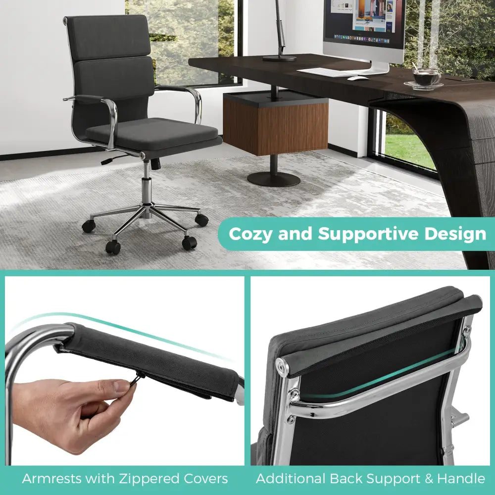 Ergonomic Office Desk Chair with Rocking Backrest and Height-adjustable Padded Seat-Gray - Gray - Leisure Chairs