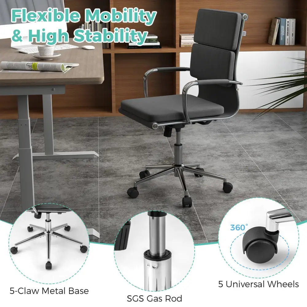 Ergonomic Office Desk Chair with Rocking Backrest and Height-adjustable Padded Seat-Gray - Gray - Leisure Chairs
