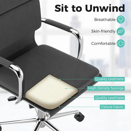 Ergonomic Office Desk Chair with Rocking Backrest and Height-adjustable Padded Seat-Gray - Gray - Leisure Chairs