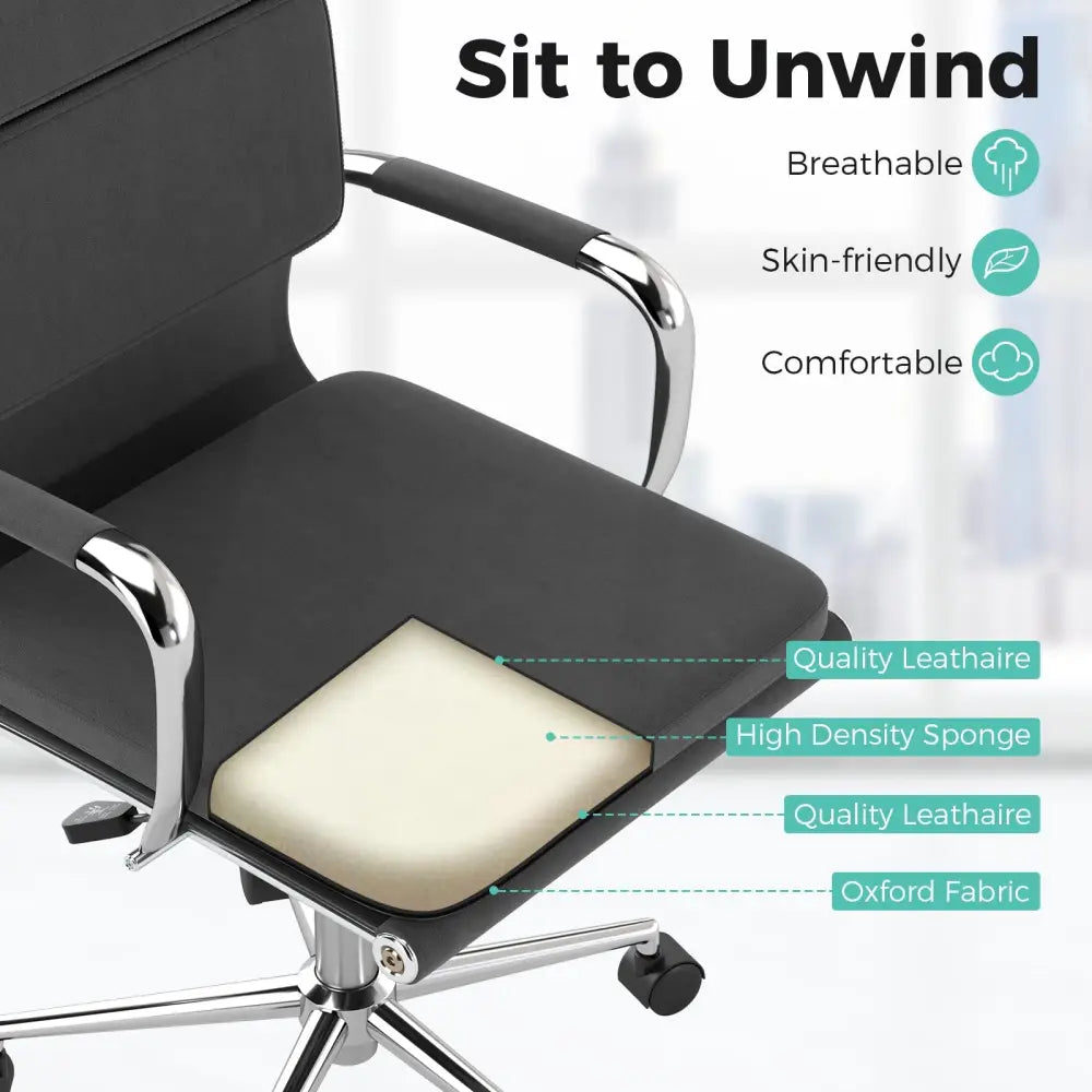 Ergonomic Office Desk Chair with Rocking Backrest and Height-adjustable Padded Seat-Gray - Gray - Leisure Chairs