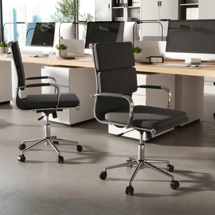 Ergonomic Office Desk Chair with Rocking Backrest and Height-adjustable Padded Seat-Gray - Gray - Leisure Chairs