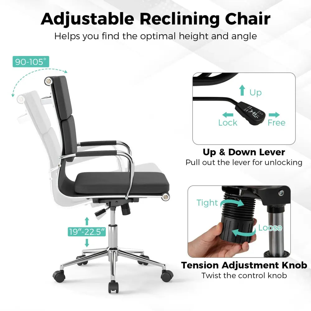 Ergonomic Office Desk Chair with Rocking Backrest and Height-adjustable Padded Seat-Gray - Gray - Leisure Chairs