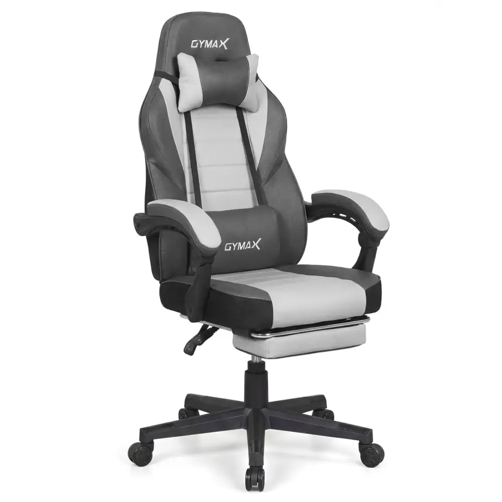 Ergonomic Video Game Chair with Headrest and Reclining Backrest-Grey - Gray - Gaming Chairs