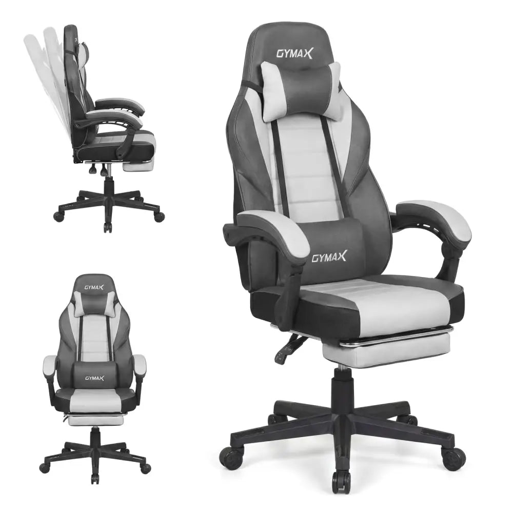Ergonomic Video Game Chair with Headrest and Reclining Backrest-Grey - Gray - Gaming Chairs