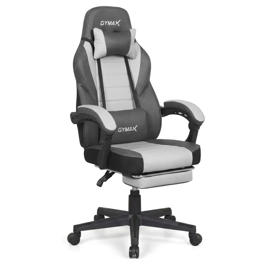 Ergonomic Video Game Chair with Headrest and Reclining Backrest-Grey - Gray - Gaming Chairs