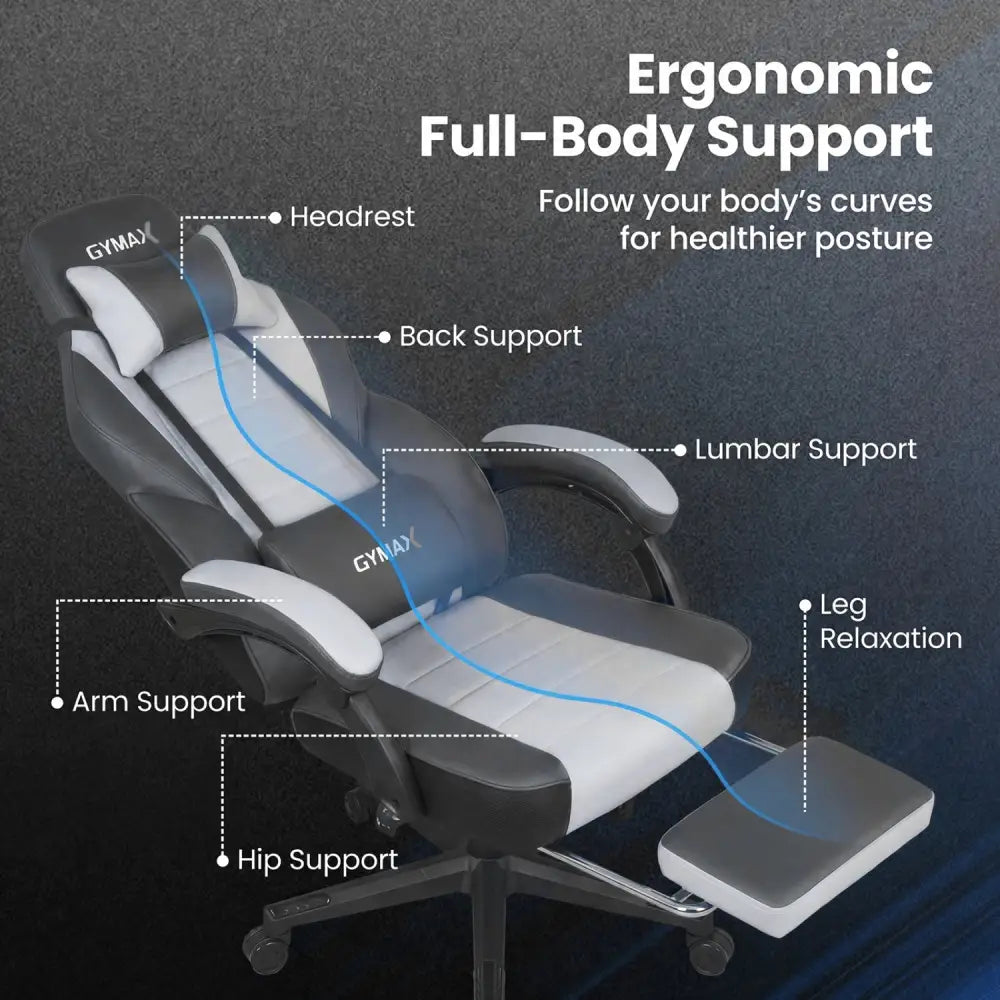 Ergonomic Video Game Chair with Headrest and Reclining Backrest-Grey - Gray - Gaming Chairs