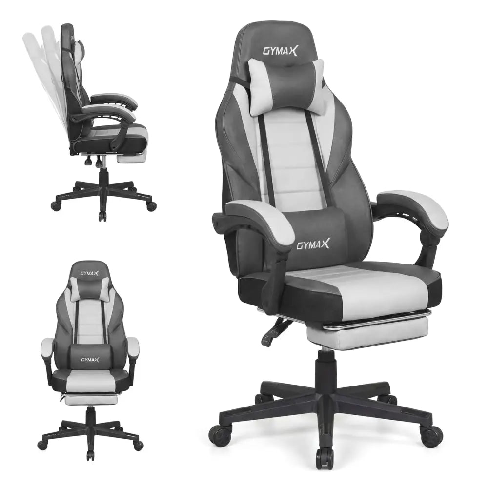 Ergonomic Video Game Chair with Headrest and Reclining Backrest-Grey - Gray - Gaming Chairs