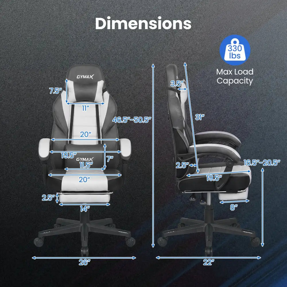 Ergonomic Video Game Chair with Headrest and Reclining Backrest-Grey - Gray - Gaming Chairs