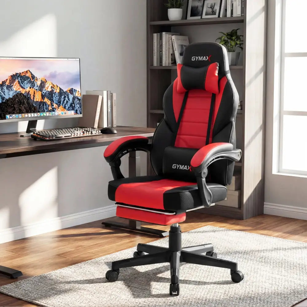Ergonomic Video Game Chair with Headrest and Reclining Backrest-Red - Red - Gaming Chairs