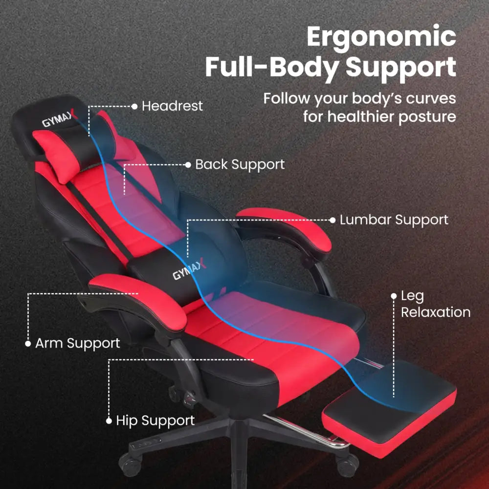 Ergonomic Video Game Chair with Headrest and Reclining Backrest-Red - Red - Gaming Chairs