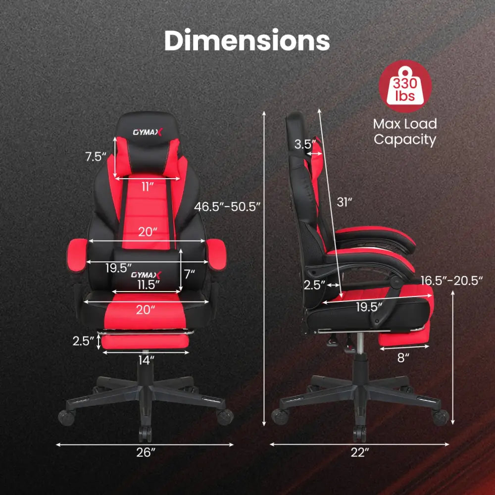 Ergonomic Video Game Chair with Headrest and Reclining Backrest-Red - Red - Gaming Chairs