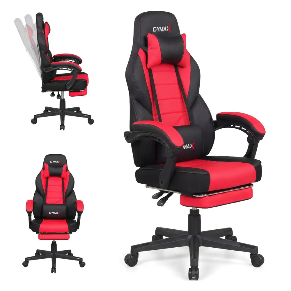 Ergonomic Video Game Chair with Headrest and Reclining Backrest-Red - Red - Gaming Chairs