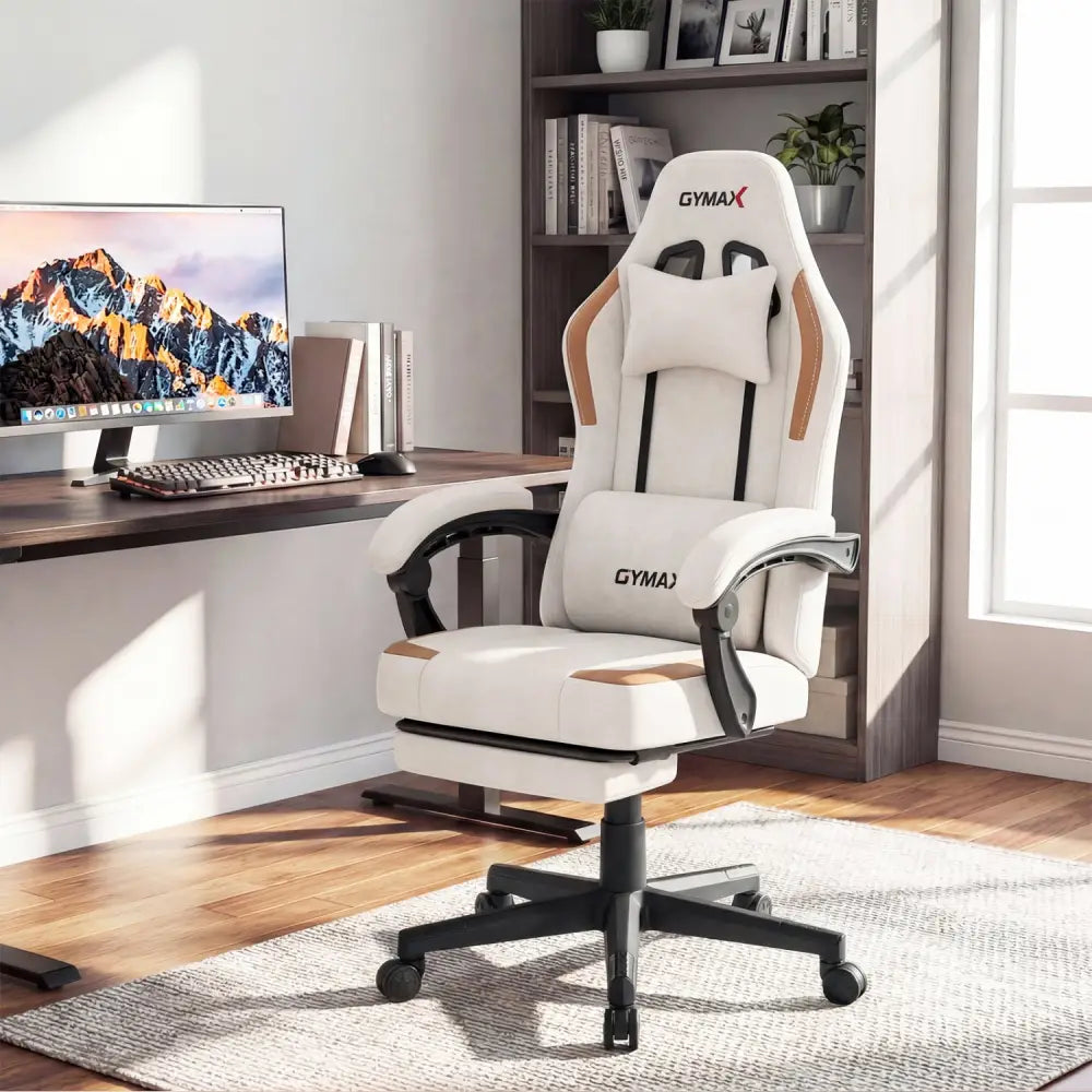 Ergonomic Video Game Chair with Headrest for Home Office-Beige - Beige - Gaming Chairs