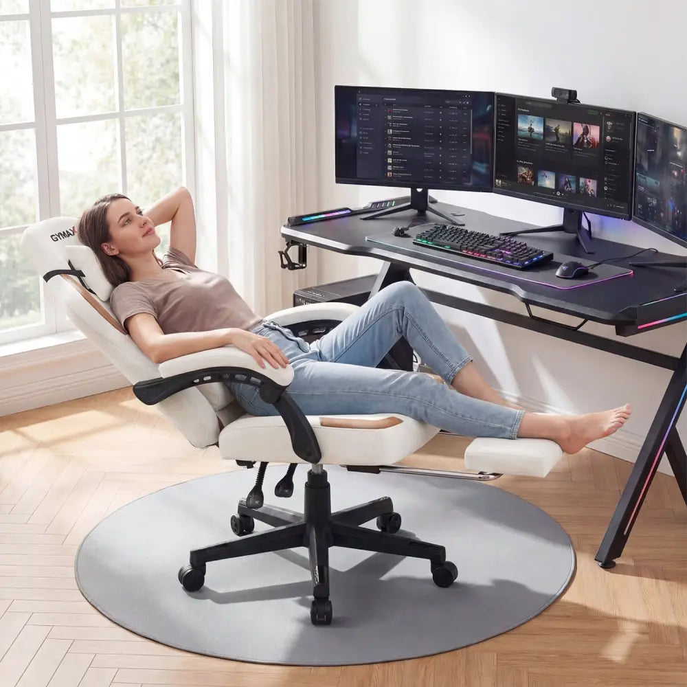 Ergonomic Video Game Chair with Headrest for Home Office-Beige - Beige - Gaming Chairs