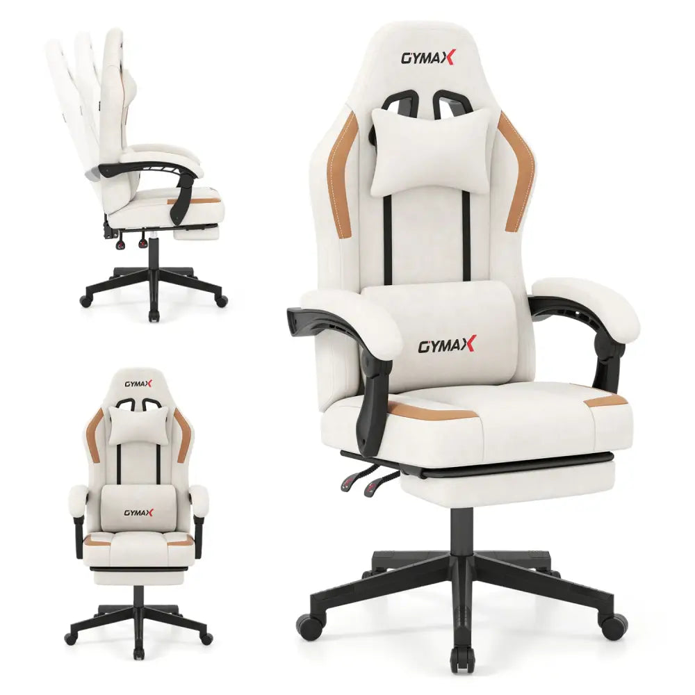 Ergonomic Video Game Chair with Headrest for Home Office-Beige - Beige - Gaming Chairs