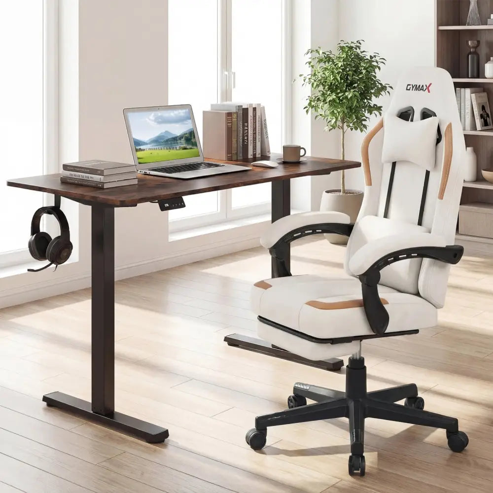 Ergonomic Video Game Chair with Headrest for Home Office-Beige - Beige - Gaming Chairs