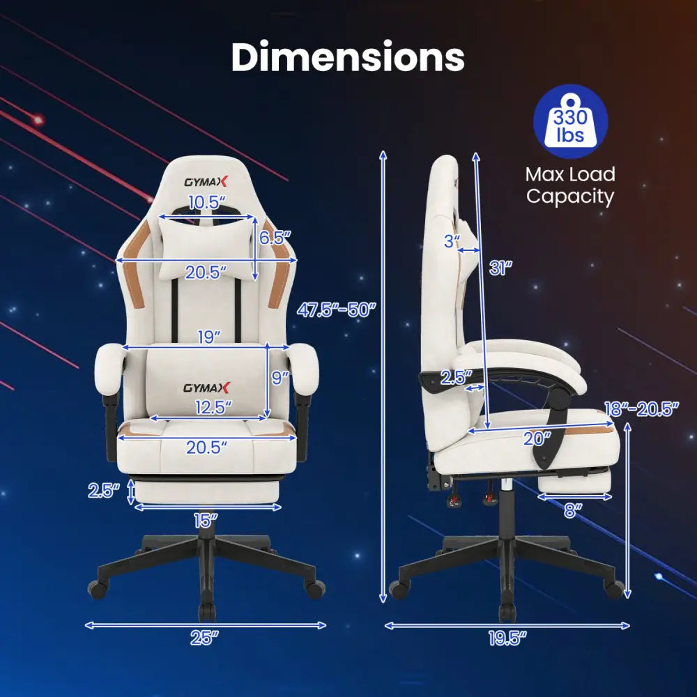 Ergonomic Video Game Chair with Headrest for Home Office-Beige - Beige - Gaming Chairs