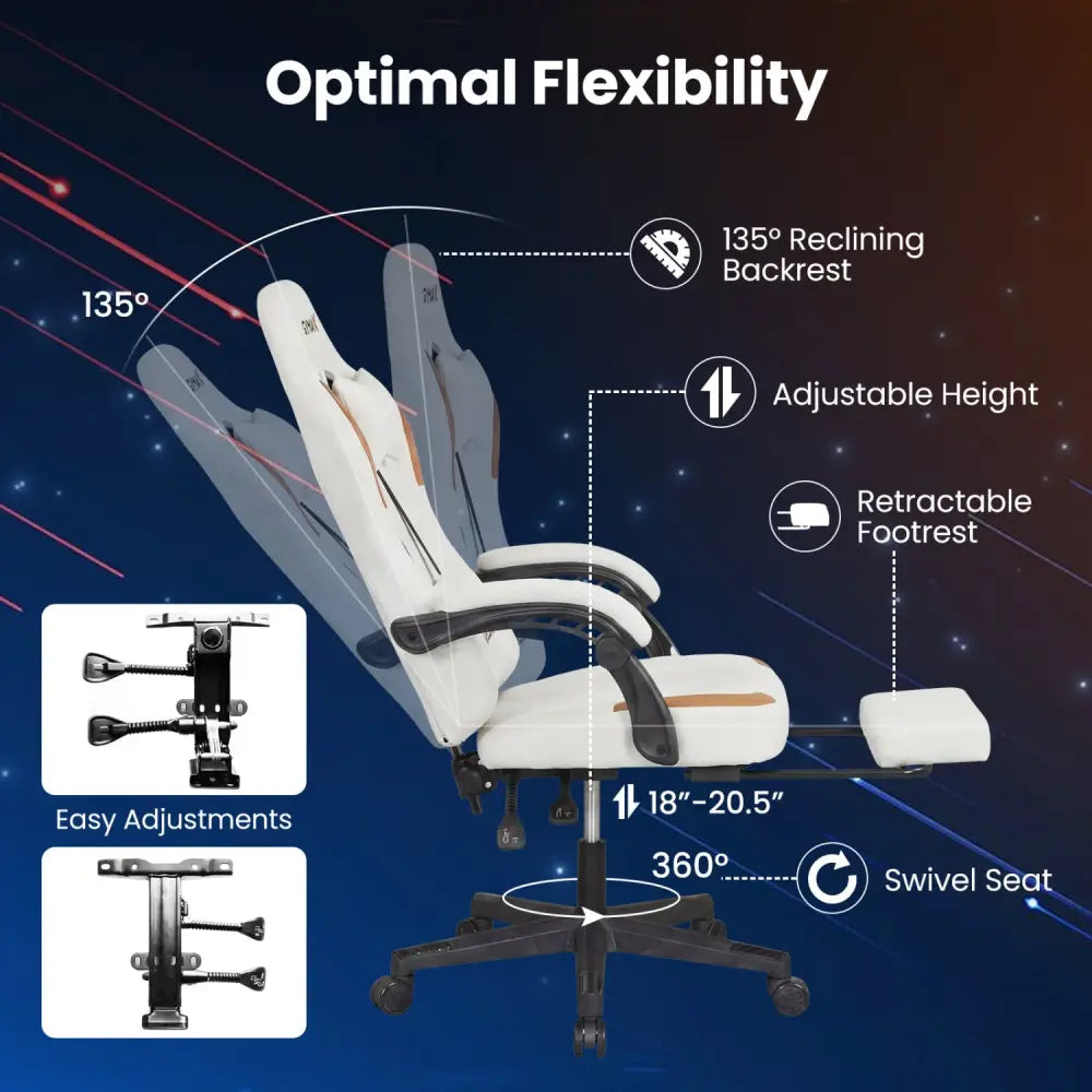 Ergonomic Video Game Chair with Headrest for Home Office-Beige - Beige - Gaming Chairs