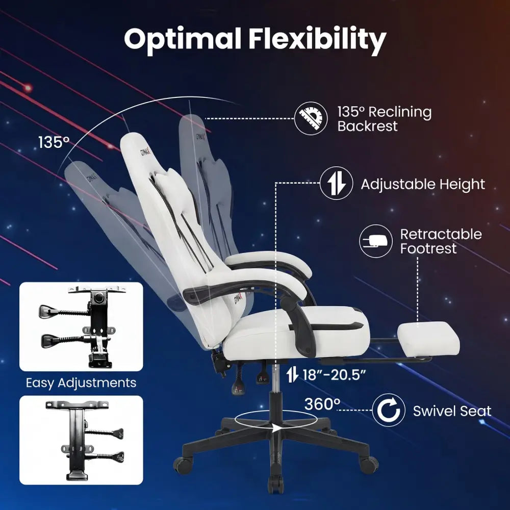 Ergonomic Video Game Chair with Headrest for Home Office-Gray - Gray - Gaming Chairs