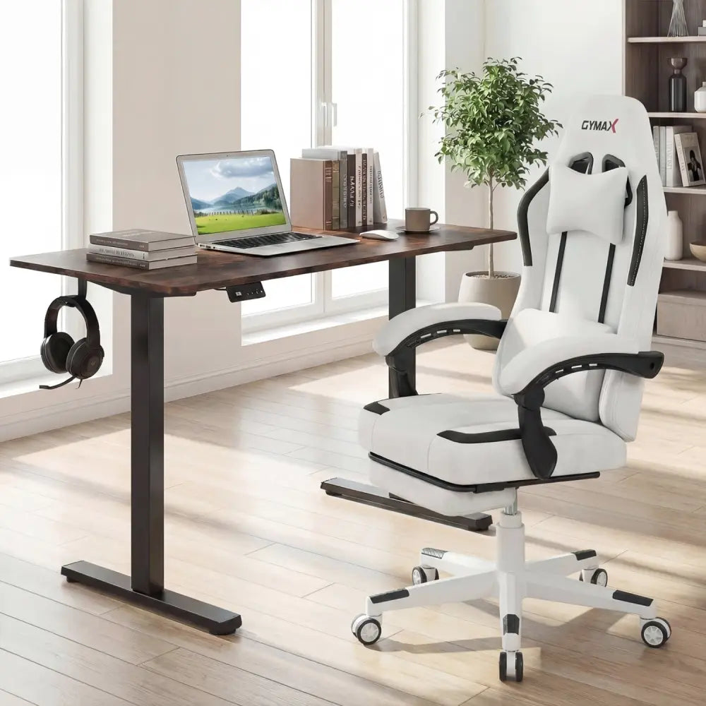 Ergonomic Video Game Chair with Headrest for Home Office-Gray - Gray - Gaming Chairs