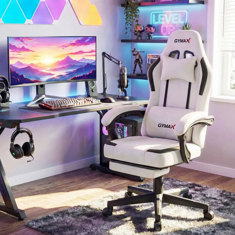 Ergonomic Video Game Chair with Headrest for Home Office-Gray - Gray - Gaming Chairs