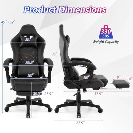 Ergonomic Video Game Computer Chair with Headrest and Lumbar Pillow-Black - Black - Ergonomic Chairs