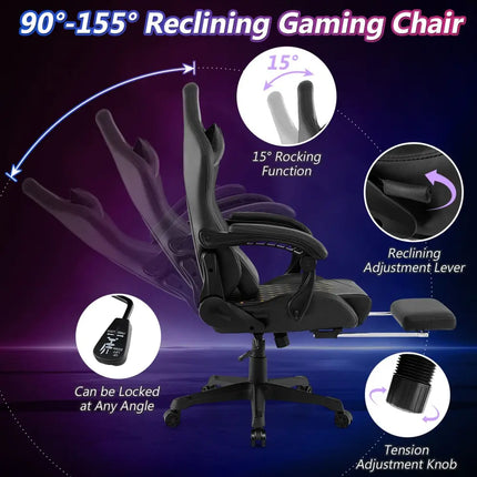 Ergonomic Video Game Computer Chair with Headrest and Lumbar Pillow-Black - Black - Ergonomic Chairs