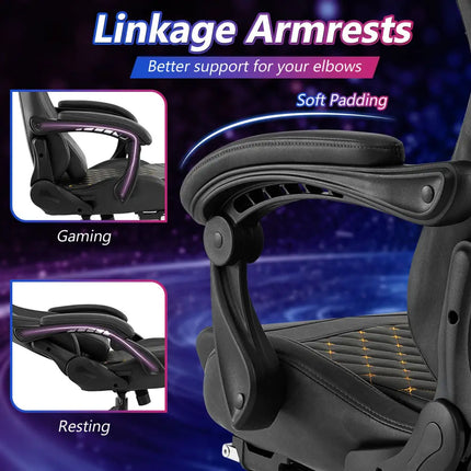 Ergonomic Video Game Computer Chair with Headrest and Lumbar Pillow-Black - Black - Ergonomic Chairs