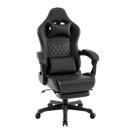 Ergonomic Video Game Computer Chair with Headrest and Lumbar Pillow-Black - Black - Ergonomic Chairs