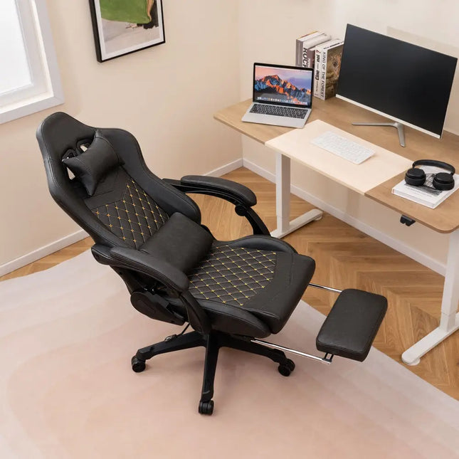 Ergonomic Video Game Computer Chair with Headrest and Lumbar Pillow-Black - Black - Ergonomic Chairs