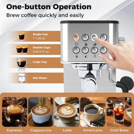 Espresso Machine 20 Bar Compact Stainless Steel Coffee Maker with Milk Frother-Silver Costway