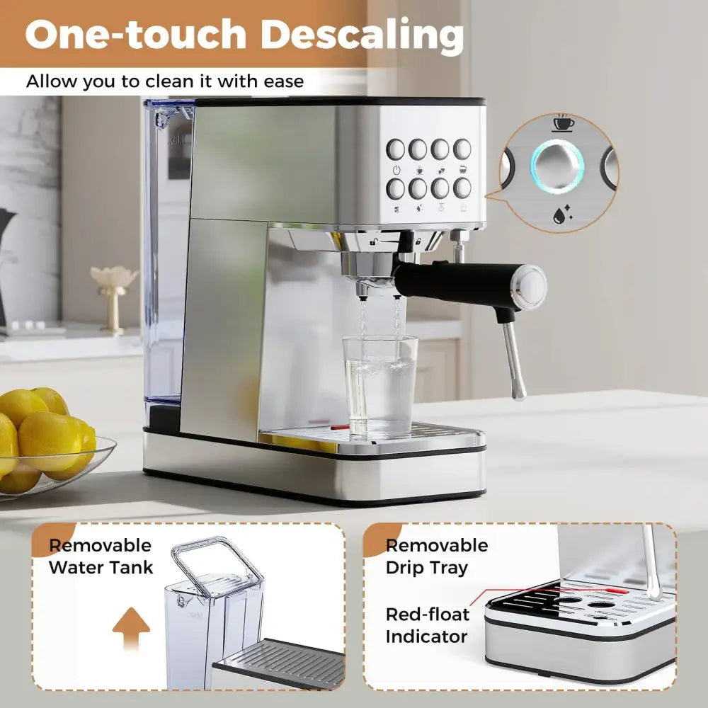 Espresso Machine 20 Bar Compact Stainless Steel Coffee Maker with Milk Frother-Silver Costway