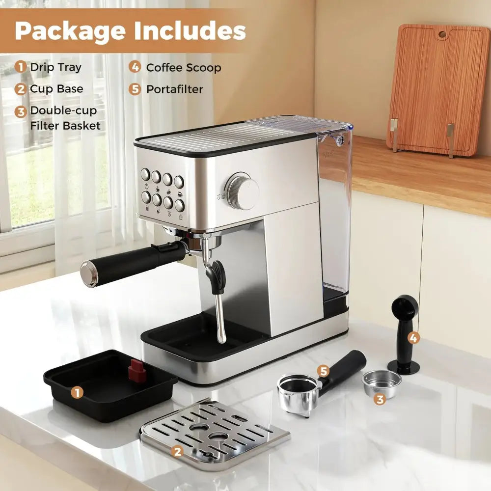 Espresso Machine 20 Bar Compact Stainless Steel Coffee Maker with Milk Frother-Silver Costway