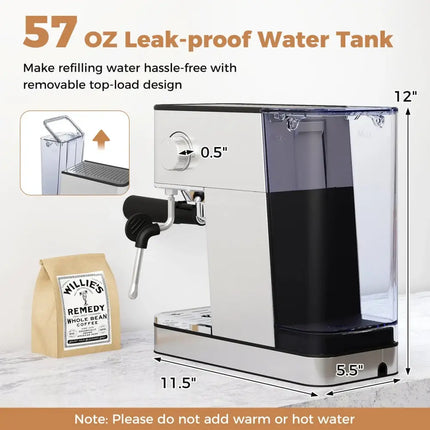 Espresso Machine 20 Bar Compact Stainless Steel Coffee Maker with Milk Frother-Silver Costway