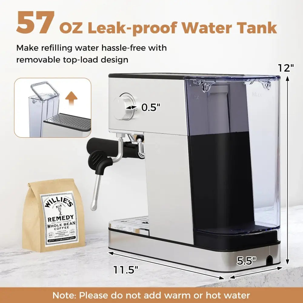 Espresso Machine 20 Bar Compact Stainless Steel Coffee Maker with Milk Frother-Silver Costway